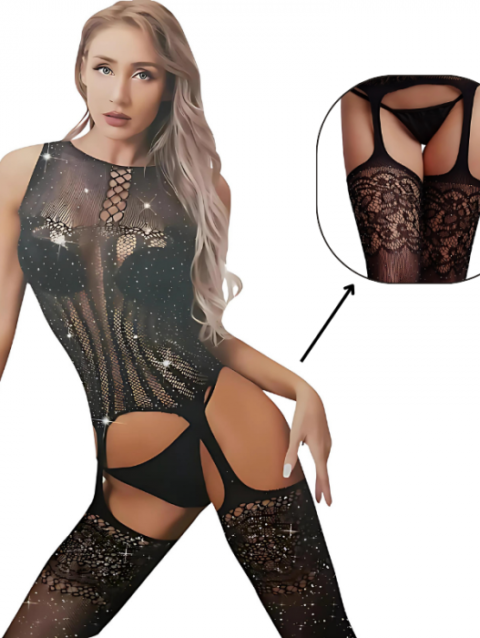 Body Entero Erotico de Micro Red Elastizado con Brillos