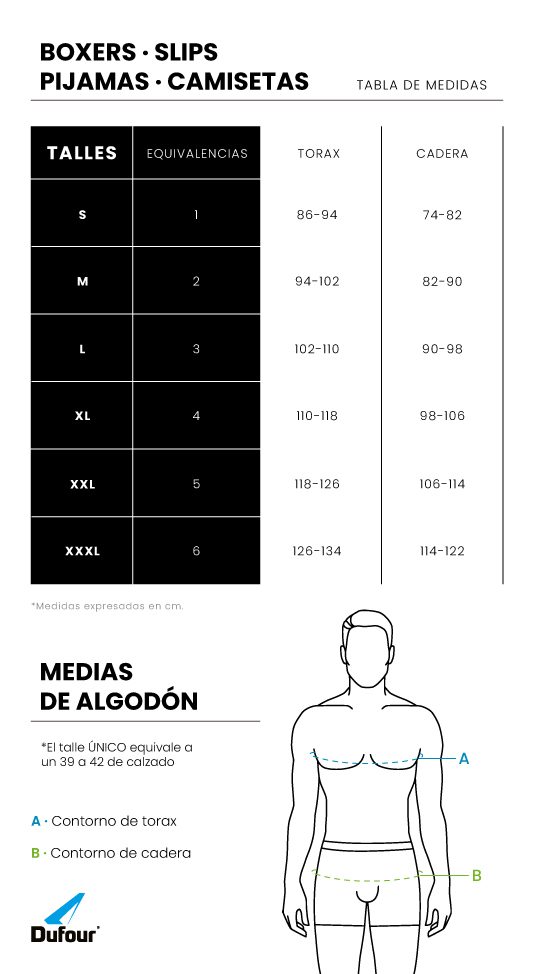 Guía oficial de talles Dufour para hombre