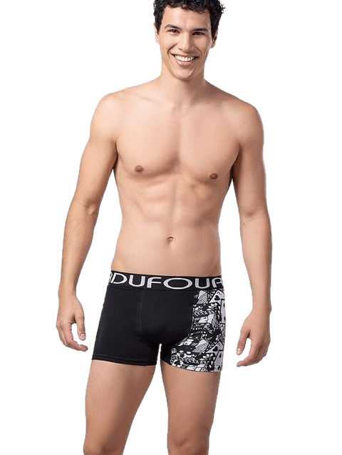 Boxer Algodon Y Lycra C/Pierna Estampada Negro o Azul Francia o Melange o Azul Marino Cocot 11874