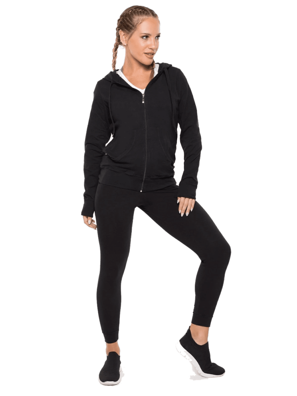 Campera Buzo Algodon Y Lycra Con Capucha Negro o Melange Cocot 5276 - Imagen 3
