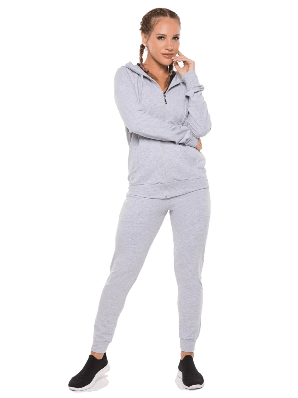 Campera Buzo Algodon Y Lycra Con Capucha Negro o Melange Cocot 5276 - Imagen 7