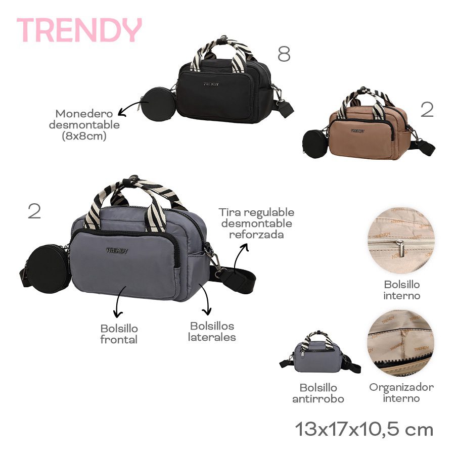 Bandoleral Con Monedero Trendy Negro 22744