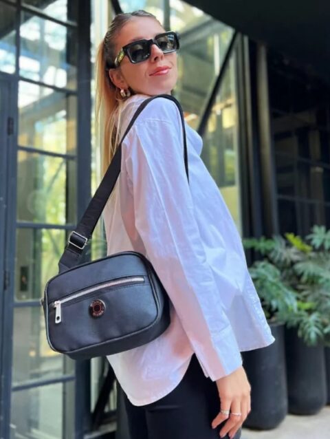 Bandolera Una Div Bolsillo Externo Correa Desmontable Biama Bags Negro ROMA