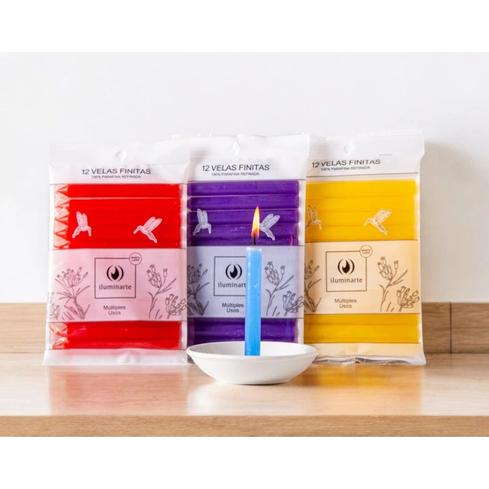 Velas Finitas x 12 Unid Aromanza Varios Colores 020
