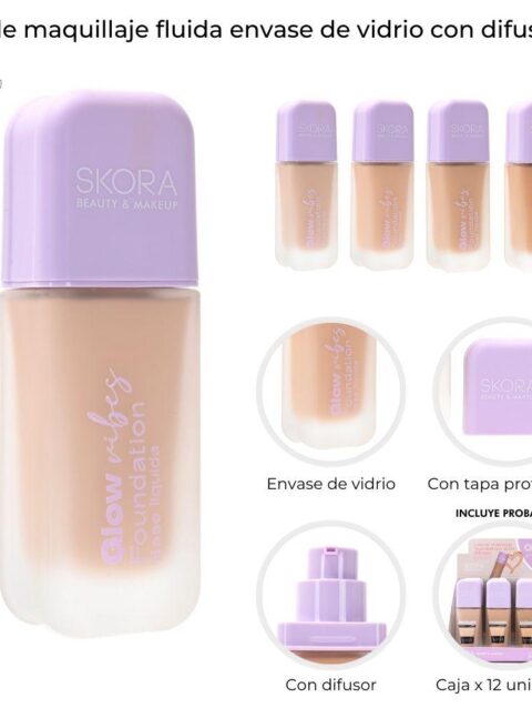 Base De Maquillaje Fluida Envase De Vidrio Con Difusor Skora Tono 4 39569
