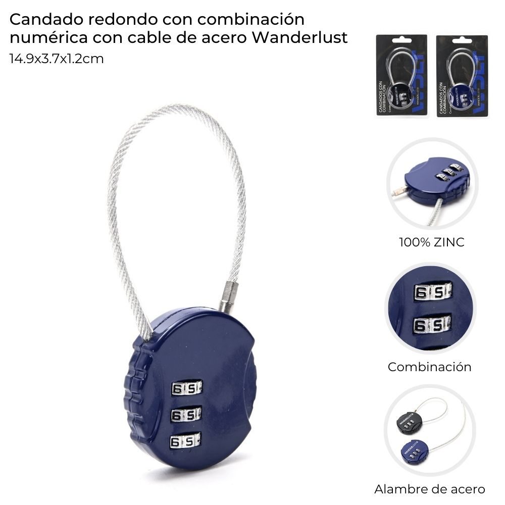 Candado Redondo Con Combinacion Numerica Wanderlust Varios Colores 44209