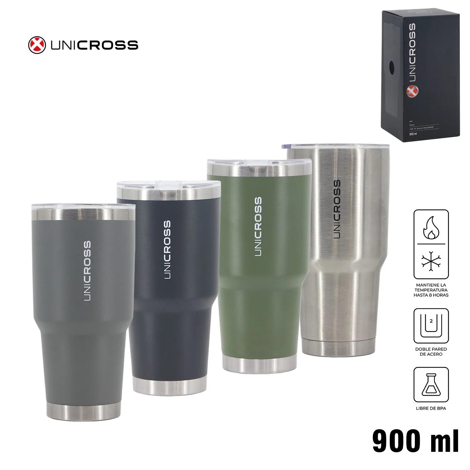 Vaso Termico 900ML Unicross Plateado 62.X1806